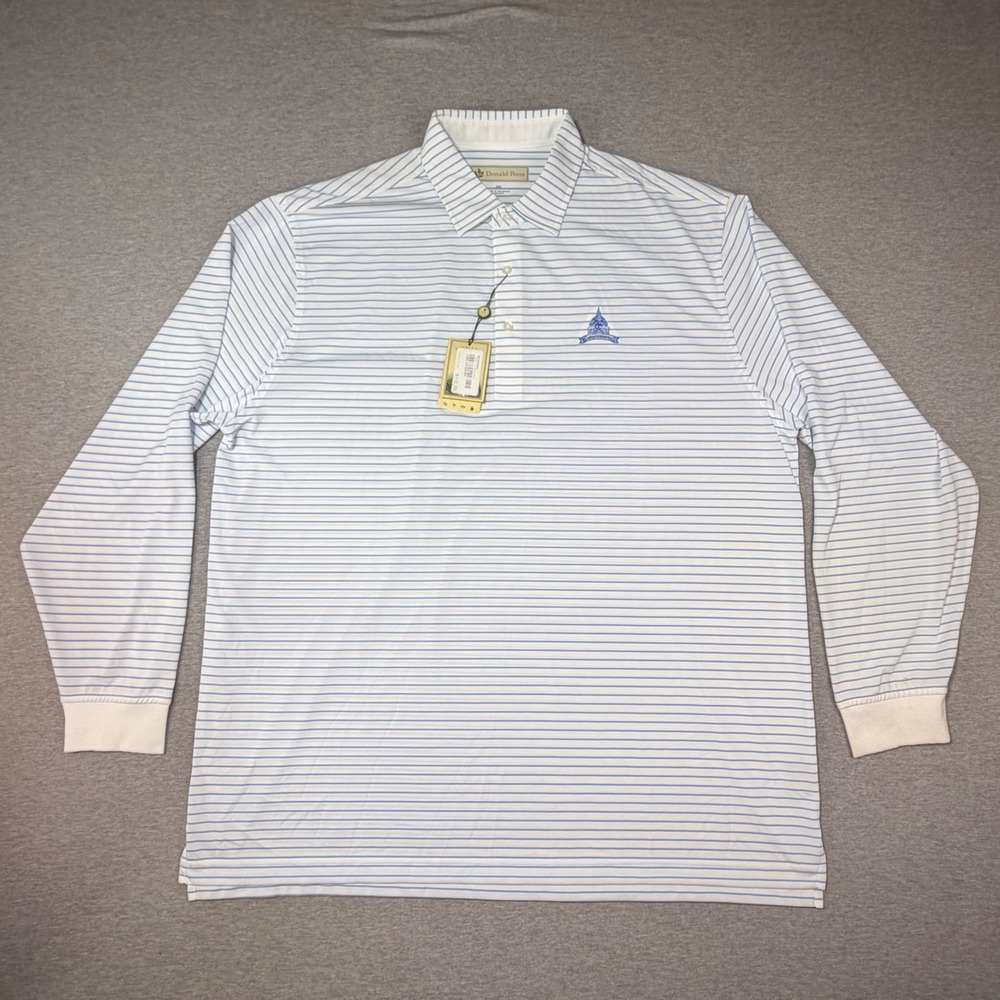 Donald Ross Congressional Country Club Long Sleeve Golf Polo Blue White‎ XXL NWT